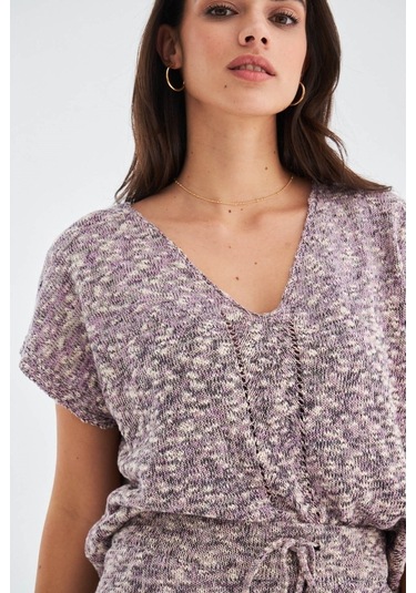 Peraluna Renge Blouse & Shorts Yazlık Viskonlu Kadın Triko Şort T Lila