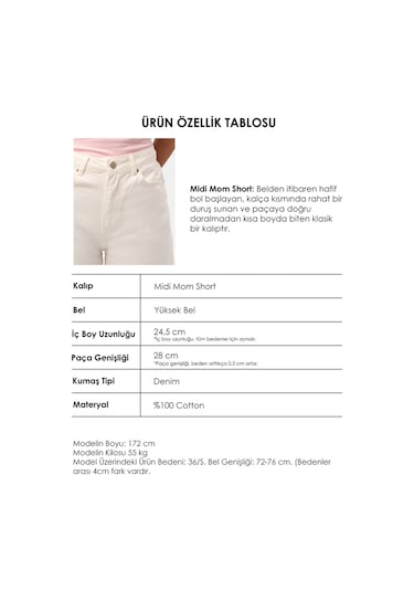 Itsbasic Kadın Kırık Beyaz 7s6-101 Mom Midi %100 Koton Denim Şort