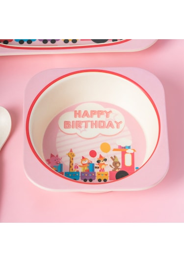 Porsima 233 Figürlü Mama Seti Bebek Mama Tabağı Bambu Mama Seti Pembe