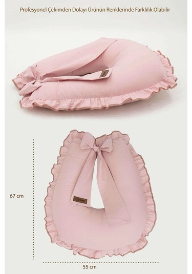 Mordesign Fırfırlı Emzirme Yastığı, Bebek Destek Minderi, Hamile Yastığı, Pamuk Kumaş, Ruffle Seri, Pudra Zg10201