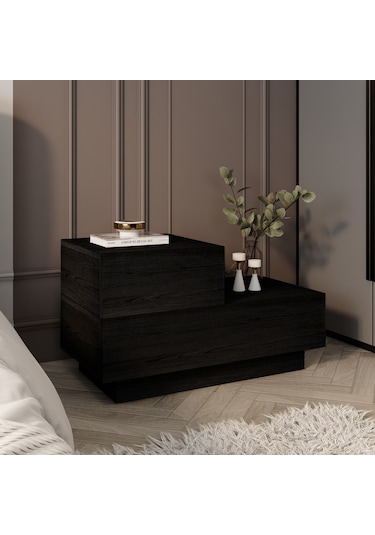 Kayra Kmd002 Led Işıklı Komodin 2 Çekmeceli Modern Tasarım Ahşap Siyah
