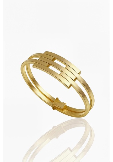 Altın Üç Sıra Kaburga Kelepçe Bilezik