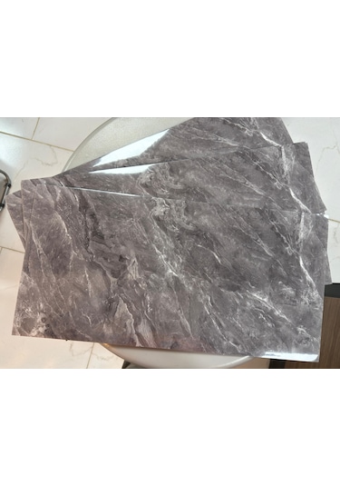 6 Adet Kendinden Yapışkanlı Dekoratif Esnek Köpük Beyaz Pvc Mermer Panel 60x30 0,18 M² Cm Mutfak Banyo Wc Gri