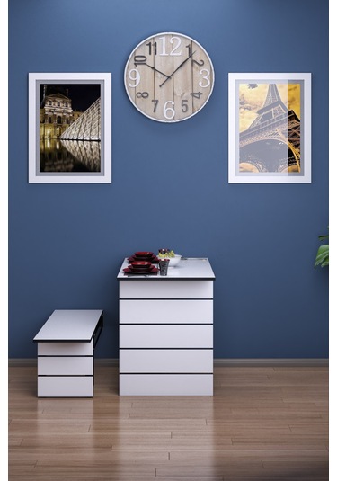 Begonya Duvara Monte Katlanır 1 Tabureli Pratik Mutfak Masası