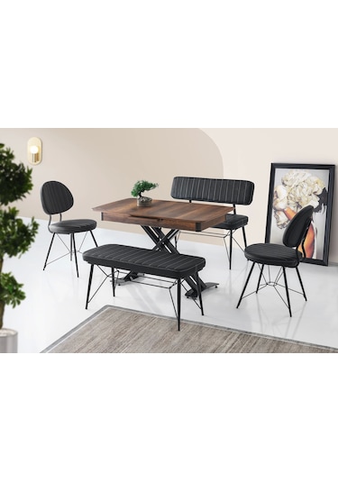 Bench Puf Metal Retro Ayaklı Siyah Deri
