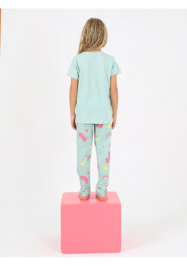Kız Çocuk Kısa Kollu %100 Pamuklu Flower Up Pijama Takımı Fun Mint