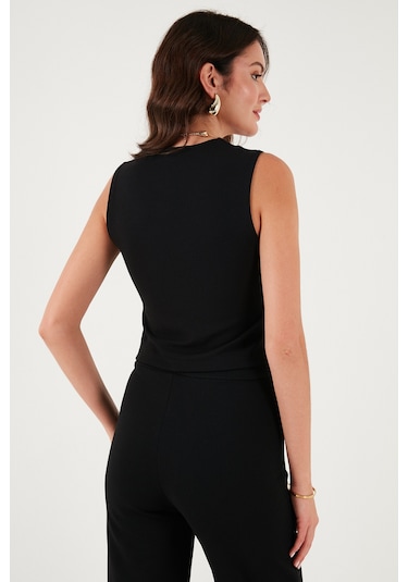 Lela Streç Fitted Fit V Yaka Düğmeli Bayan Yelek 5865971 Siyah