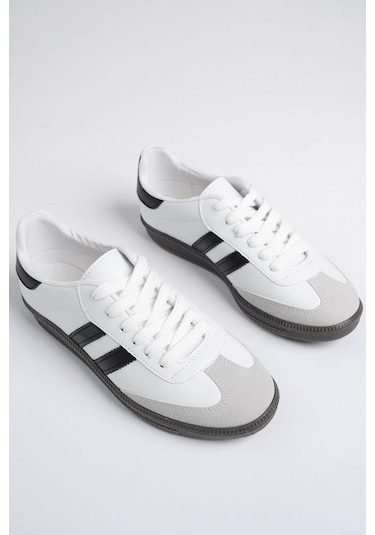 Muggo Gordon Unisex Ortopedik Günlük Garantili Bağcıklı Yürüyüş Koşu Sneaker Spor Ayakkabı Beyaz - Siyah