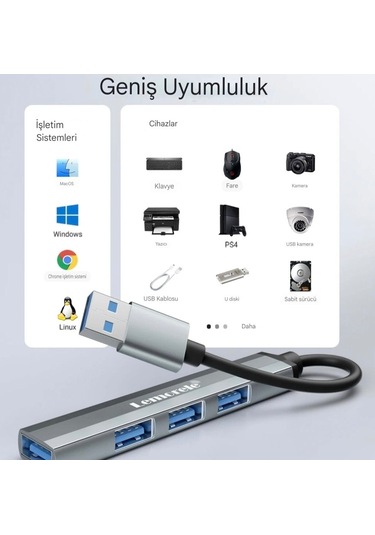 Lemorele 4'in 1'i Hub Çoklayıcı Usb Girişli 4 Port 3.0 480mbps