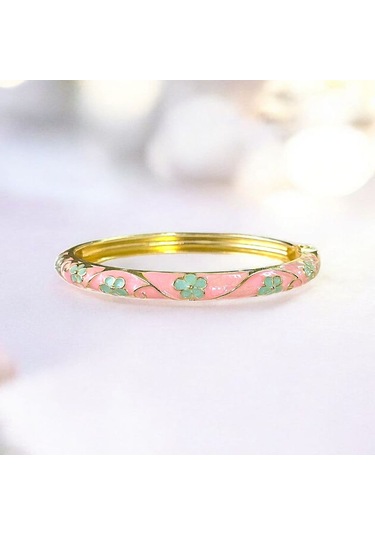 Yeşil Çiçek Pembe Mineli Çelik Bilezik Gold