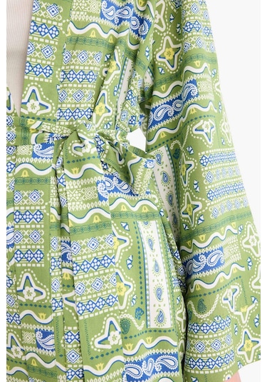 Defacto Relax Fit Bisiklet Yaka Desenli Viskon Kimono E7262ax25smgn706 Yeşil