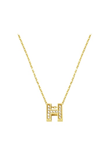 Taşlı H Harfli Minimal Harf Kolye Altın