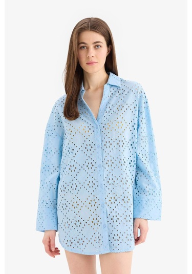 DeFacto Regular Fit Pamuklu Brode Plaj Gömleği-Fall in Love C0506AX25SMBE93 DeFacto Regular Fit Pamuklu Brode Plaj Gömleği-Fall in Love C0506AX25SMBE93