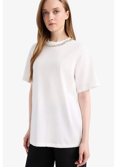 DeFacto Regular Fit Bisiklet Yaka Kısa Kollu Tunik F1801AX25SMER85 DeFacto Regular Fit Bisiklet Yaka Kısa Kollu Tunik F1801AX25SMER85