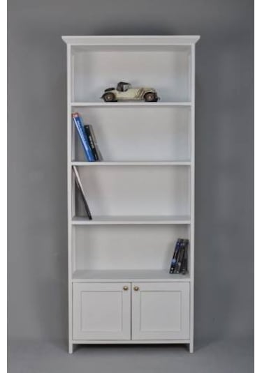 Roys-Ahsap Roys Ahşap Raflı Dolaplı Masif Beyaz Lake Kitaplık