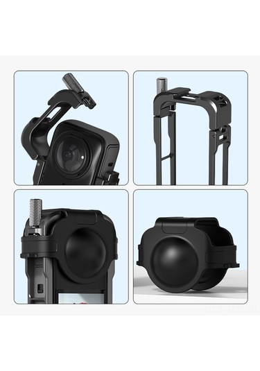 Geeroyoo Insta360 X4 Uyumlu Alüminyum Alaşımlı Hareketli Kamera Kafesi Ve Silikon Lens Kılıfı