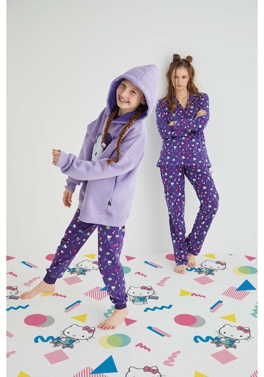 Hello Kitty Lisanslı Baskılı Kapüşonlu Oversize Sweatshirt Çok Renkli