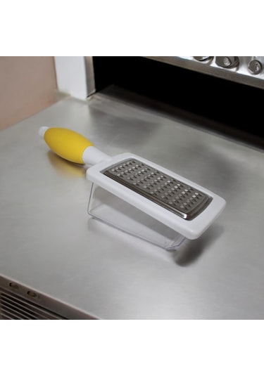 Silikon Saplı Hazneli Rende Hazneli Metal El Rendesi Sarımsak Peynir Sebze El Rendesi Beyaz