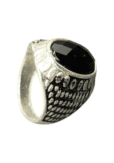 Bijuteri Gümüş Kaplama Erkek Yüzük Siyah Taşlı - Vintage Model Takı Gümüş