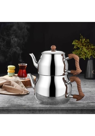 Amboss Mercan Orta Boy Ahşap Saplı Çaydanlık Takımı Mer-6893 Metal