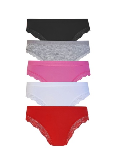 5li Kadın Pamuklu Paça Dantelli Yüksek Bel Külot İç Çamaşırı Işık 001