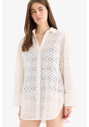 Defacto Regular Fit Pamuklu Brode Plaj Gömleği-fall İn Love C0506ax25smwt16 Beyaz