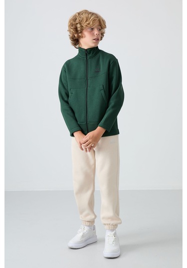Tommy Life Çam Yeşil Pamuklu Kalın İçi Tüylü Yumuşak Dokulu Standart Fit Nakışlı Erkek Çocuk Sweatshirt - 1124 Çam Yeşili