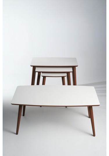 İstanbul Orta Sehpa Ve 3'lü Zigon Sehpa Seti Beyaz