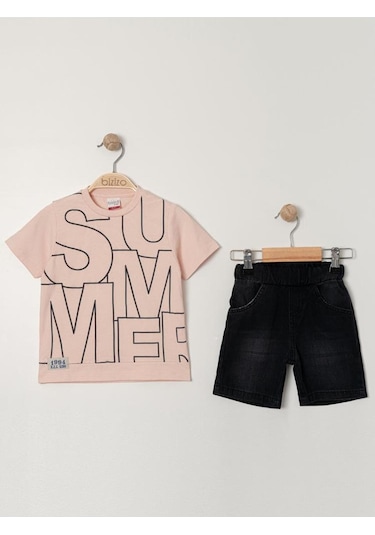 Bizizo Summer baskılı Bisiklet Yaka 2-5 Yaş Takım Pudra