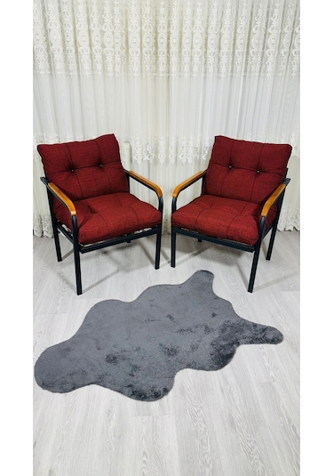 Madame Home Leylak Balkon, Bahçe,teras,cafe - Salon - Metal Kanepe Koltuk Takımı 1-1 Bordo