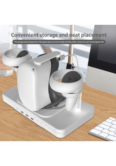 Createtech Meta Quest 2 Masaüstü Braketi Rgb Işık Kablosuz Şarj Standı Beyaz/