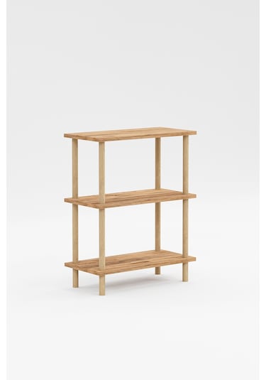 Dekoratif 3 Raflı Ahşap Ayaklı Kitaplık Yan Sehpa Atlantik Çam