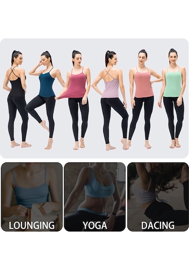 Skycity Kadın Spor Sütyenli Askılı Atlet - Çapraz Omuz Askılı, Kaymaz, Yoga İçin Koyu Mavi