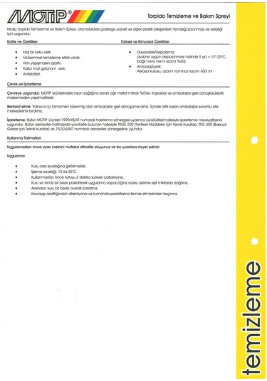 Motip Torpido Temizleme ve Bakım Spreyi 400Ml Tr593