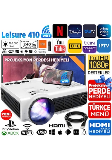 Vankyo Leisure 410 5G WiFi 1080P Destekli 240" Dahili Hoparlör PS5/PS4/XBOX/HDMI Projeksiyon Cihazı