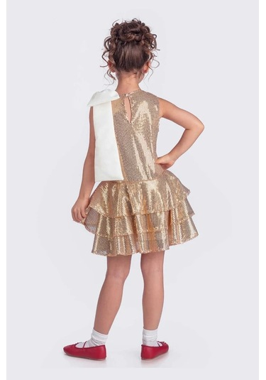 Etekli Şık Elbise Pullu 3 Kat Altın