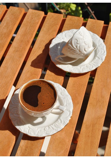 2'li Pera Yaldızlı Kabartma Desenli Türk Kahve Fincan Takımı 4 Pa