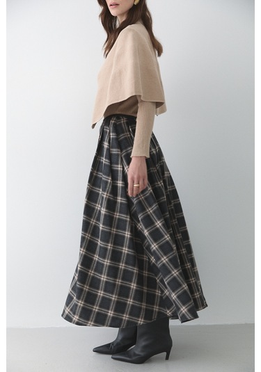 Antrasit Bej Deri Şeritli Ekoseli Etek - 4977 Antrasit - Bej