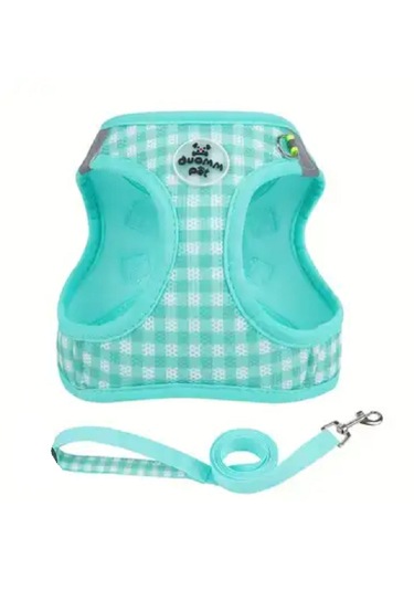 Kareli Kedi Köpek Göğüs / Gezdirme Seti Yeşil