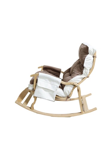 Enda Home Mosso Çift Minderli Ahşap Sallanan Sandalye Tv Baba Koltuğu Dinlenme Koltuğu Kahve - Krem