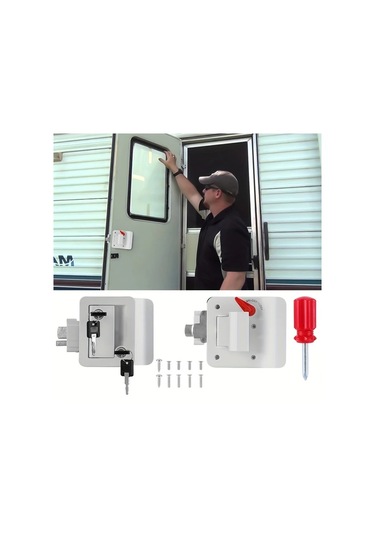 Dream011 Beyaz Rv Çift Anahtarlı Kapı Kilidi, Paslanmaz Çelik, Pratik Mekanik Kilit Kolu, Kolay Montaj