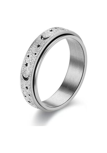 Altın Kadın Erkek Yüzük Ay Yıldız Fidget Spinner Yüzük Anti Stres Paslanmaz Çelik Çiftler Dönen Yüzük Takı Hediye Us 6 Altın