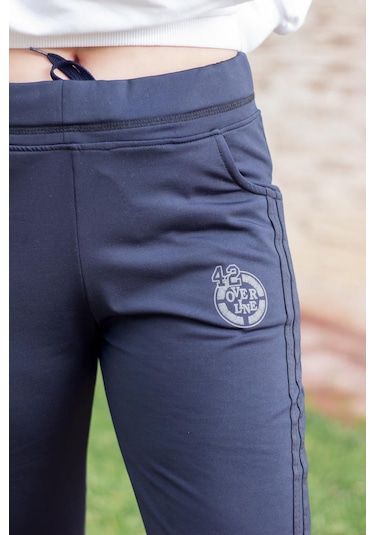 Kadın Lacivert Şeritli Basic Rahat Kalıp Cepli Eşofman Altı 21KESAAKT1 Lacivert