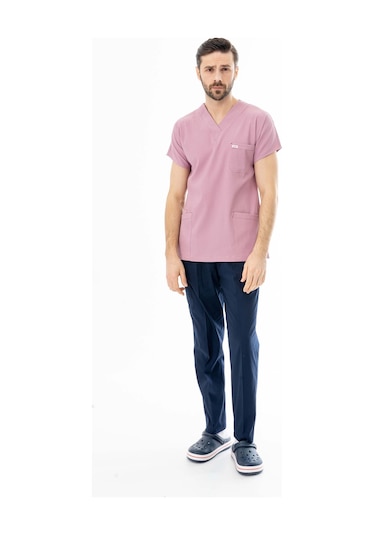 Gofre Likra Yarasa Kol Doktor Hemşire Tek Üst Forma Pembe Gfr3004 Pembe