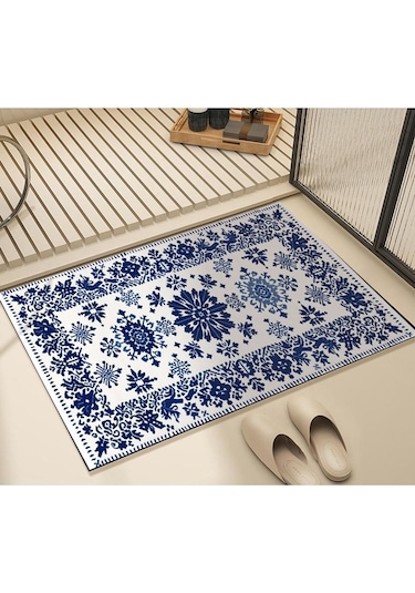 Mavi Vintage Çiçekler Yumuşak Mutfak Halısı Yorgunluk Önleyici Mutfak Halısı Su Geçirmez K Seti Koşucu Halı Mutfak Halısı 56864884