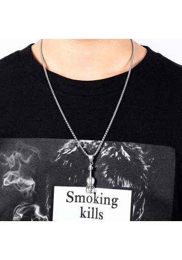 Herşey Nota Yüksek Kalite Çelik Titanyum Keman Kolye Çelik