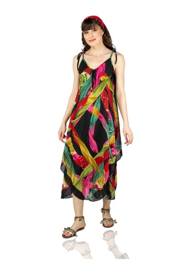 Askılı Vual Afrodit Midi Boy Elbise Siyah 6125