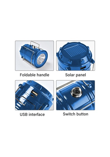 Mufunye Mavi Led Kamp Feneri Güneş Enerjili Usb Şarjlı 18650 Batarya Ve Kablolu Çadır Işığı Outdoor Kullanım İçin İngilizce Paketli Çok Renkli