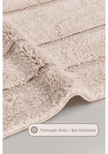 Elart Solid Banyo Halısı Paspas Takımı Pamuklu 2 Adet 60x100 Cm Bej Bej
