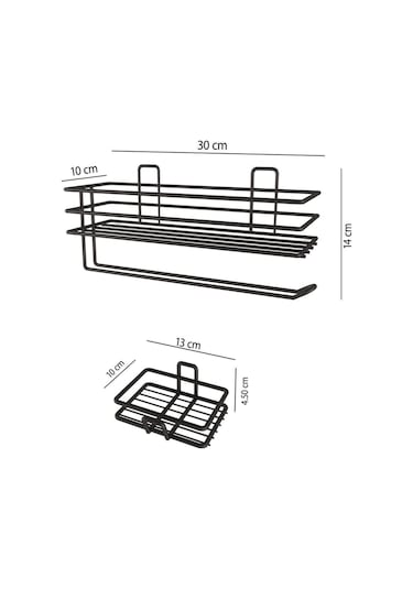 Corelle Kitchen Yapışkanlı Banyo Rafı Kağıt Havlu Tutacağı Ve Metal Sabunluk Set Düzenleyici Siyah